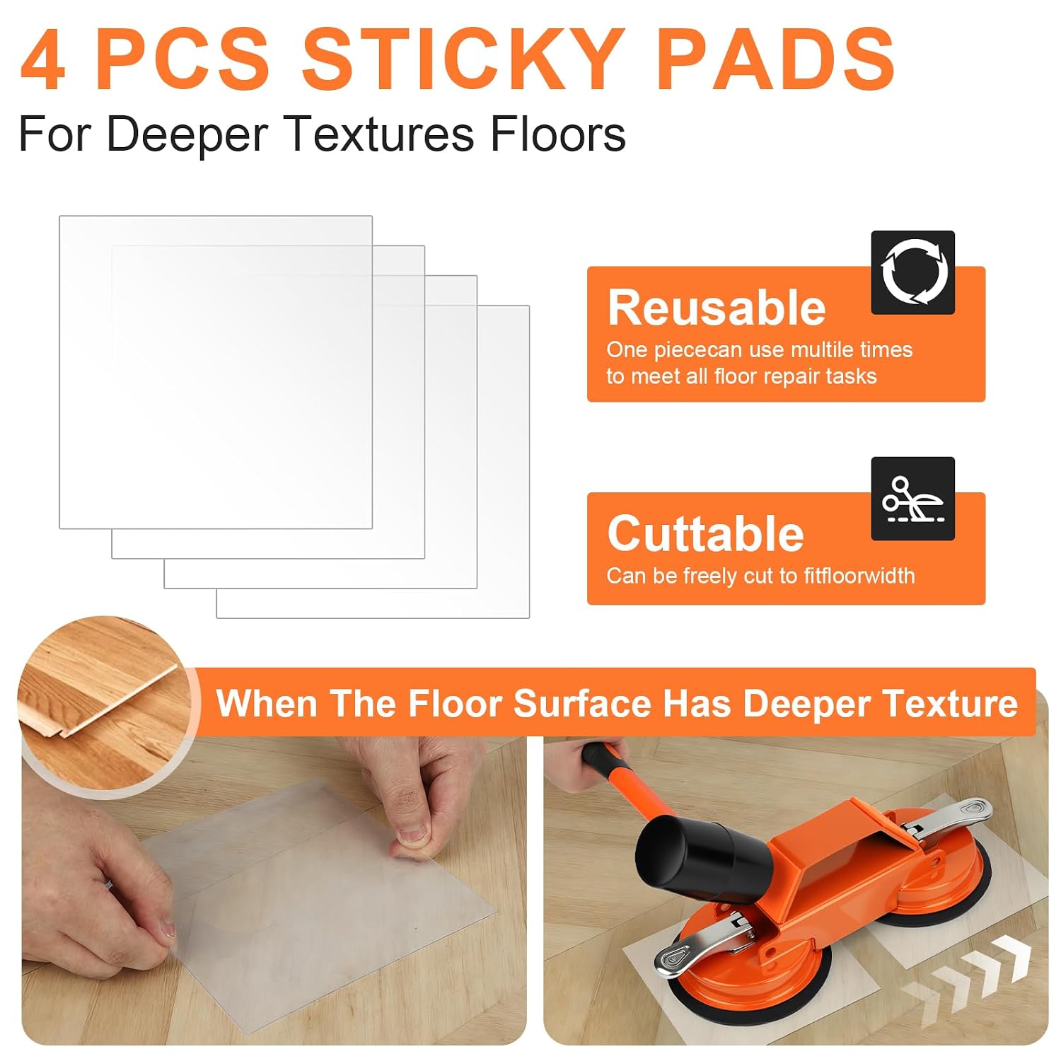 Complete Heavy Duty Floor Gap Fixer Tool,45 Degree Angled Striking Surface | 10 Reusable & Washable Gel Pad for Laminate, Vinyl, LVP, Hardwood and Tile Repair Kit with 1 Mallet,4 Quiet Pads
