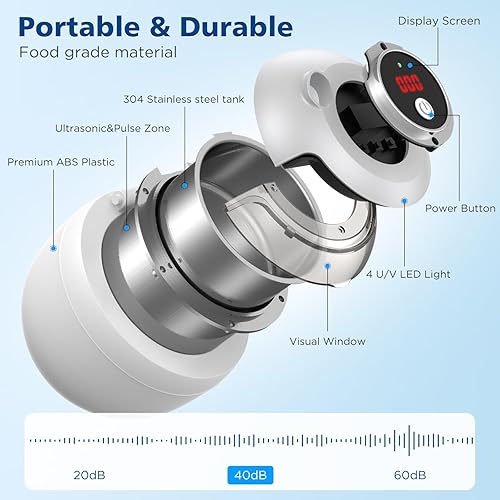 Miniatura 6 de Máquina limpiadora ultrasónica de retenedores de 45 kHz, limpiador de dentaduras de 7.8 fl oz, 4 modos con temporizador digital, limpiador bucal