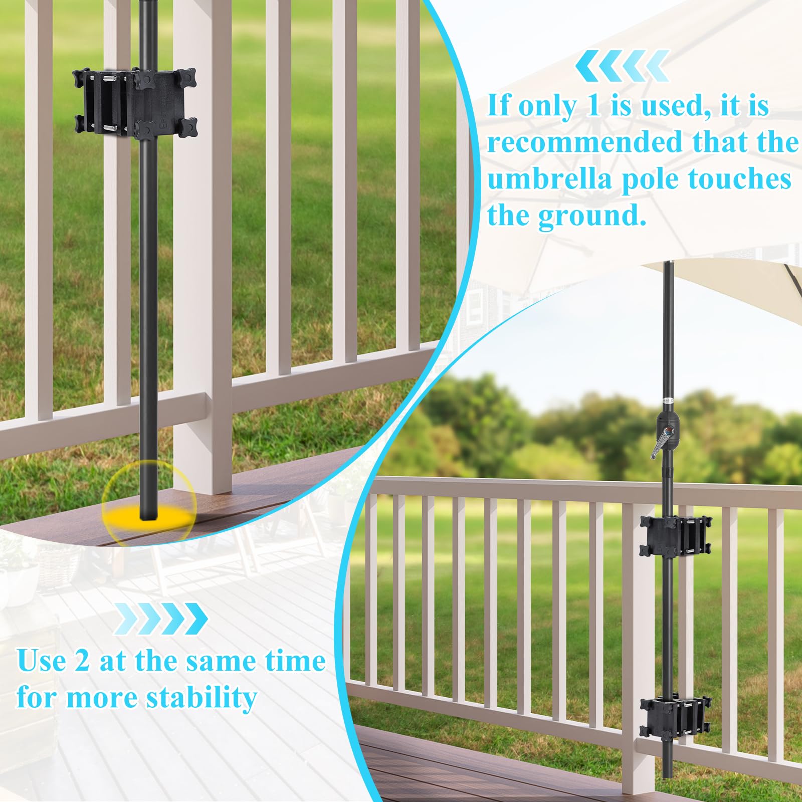efuturetime Pince de Fixation Parasol Balcon Carré à Serrage, Porte Parasol Balcon pour Tube de Parasol 25～38mm, Plage de Serrage Maximale 61mm