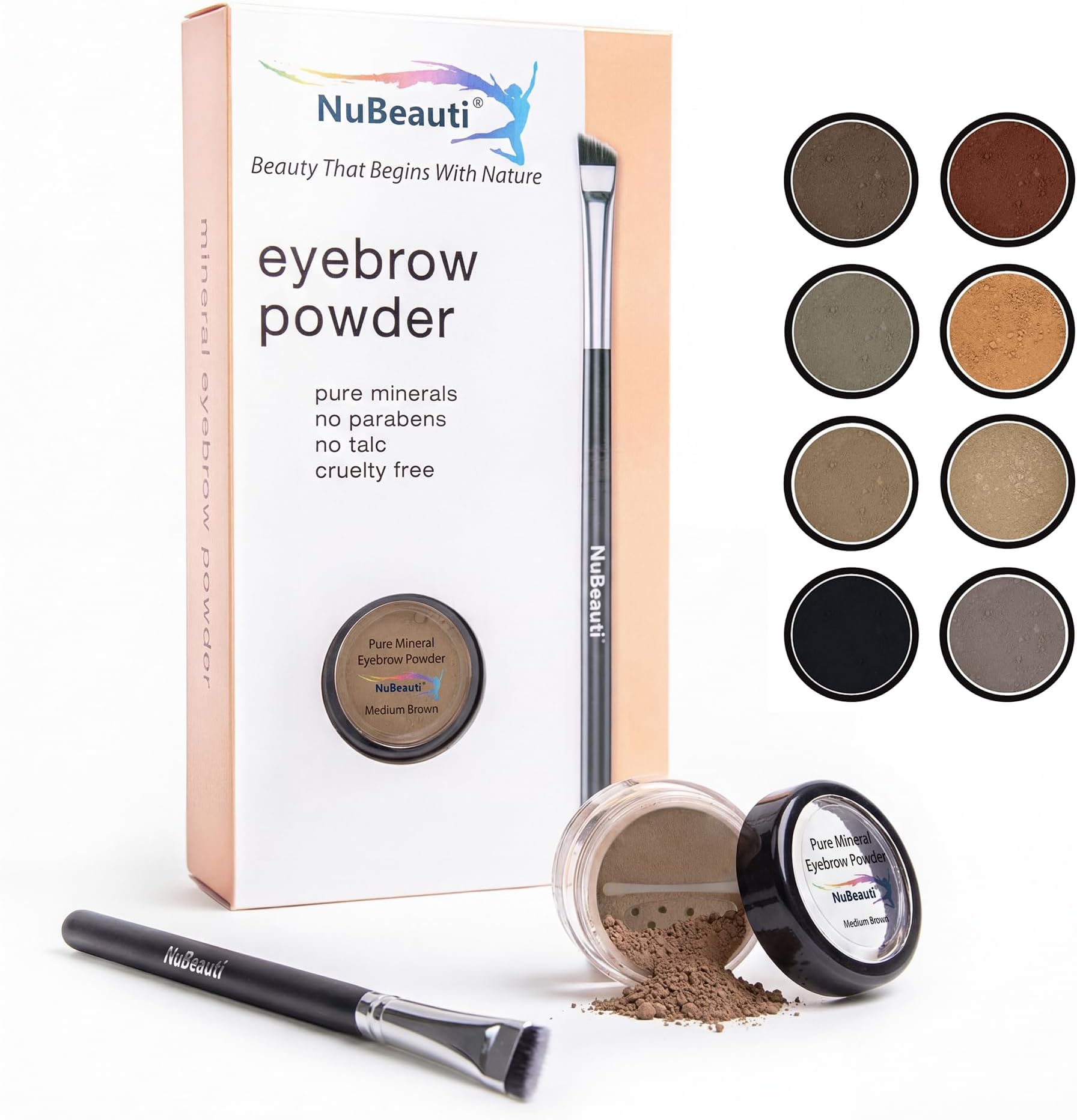 Natural Eyebrow Powder Eyebrow Kit – Mica Brow Powder Eyebrow Makeup Kit with Professional Angled Eyebrow Brush – 10 Natural Shades – No Parabens or Chemicals – Eyebrow Shaper Kit by NuBeauti