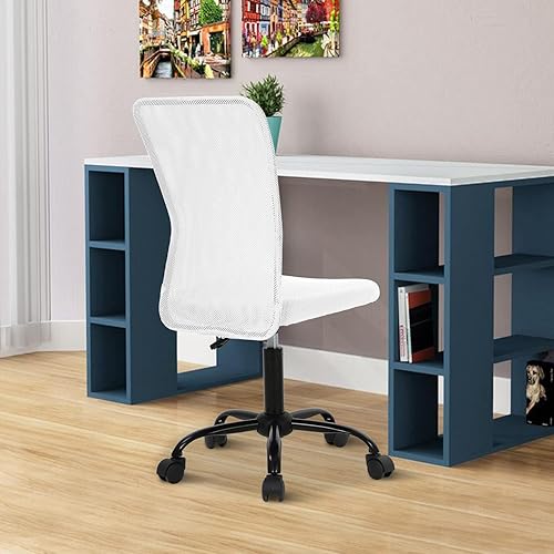 Miniatura 7 de Sillas ergonómicas, bonita silla de escritorio de oficina ajustable sin brazos con respaldo de malla y asiento grueso suave, cómoda silla giratoria