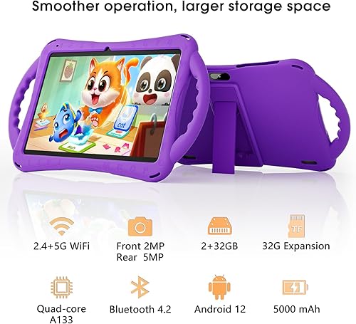 Miniatura 2 de Naclud Tableta Android 12 de 10.1 pulgadas con funda, 2 GB de RAM 64 GB de ROM, procesador Quad-Core A133 1.6Ghz, pantalla IPS de 1280 * 800, cámara