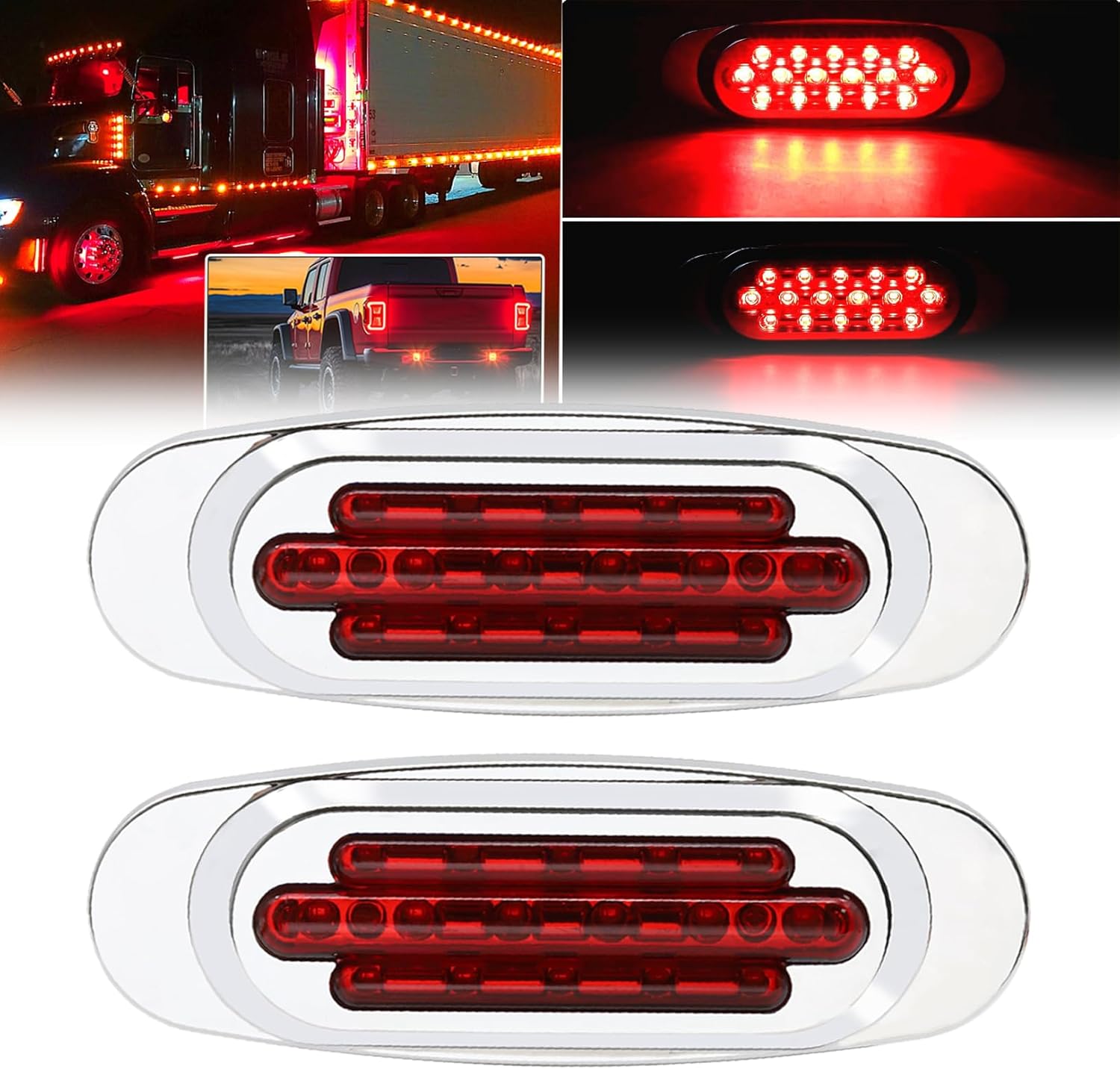 Ourbest Oval Trailer Side Marker Lights (2, Red)
