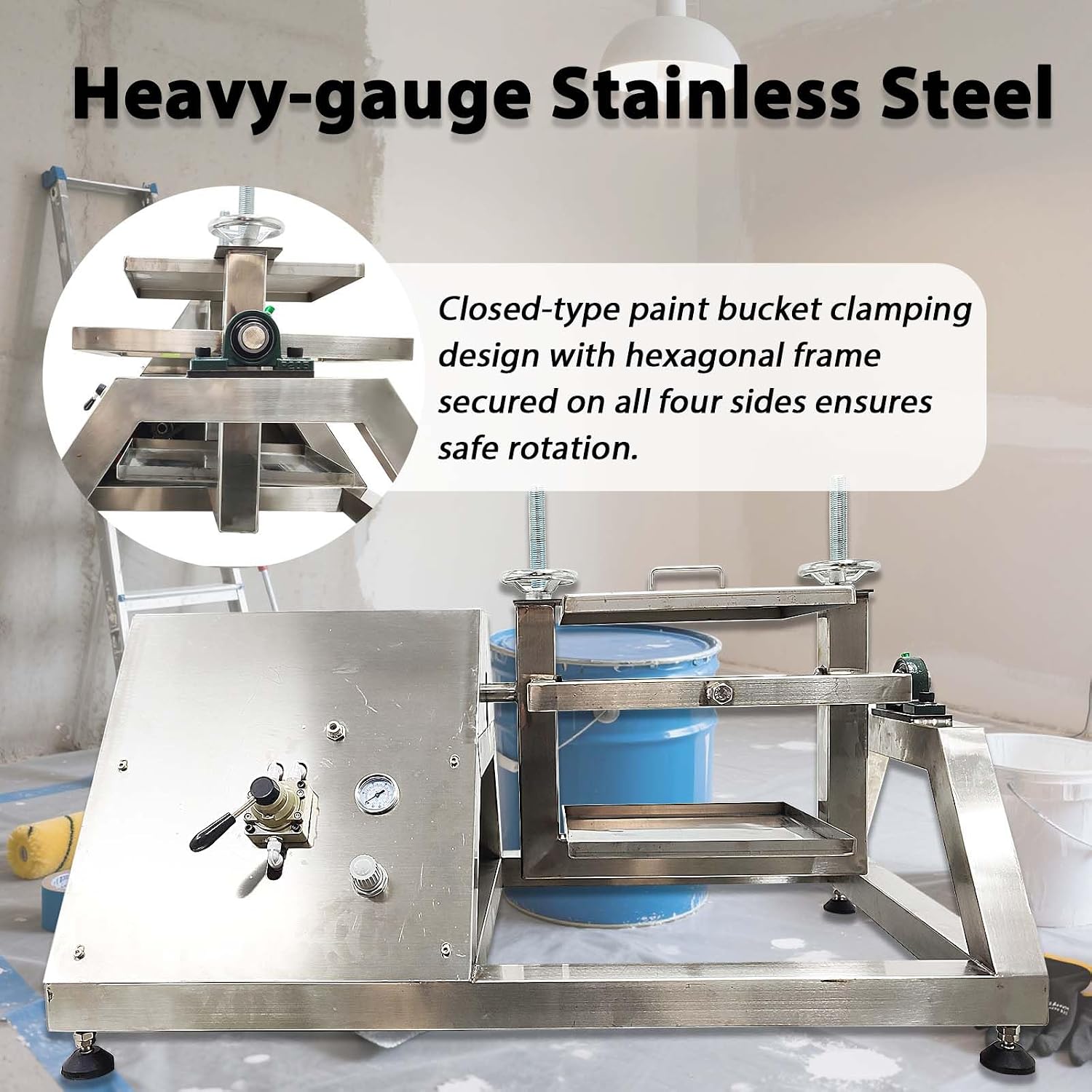 5 Gal Industrial Adjustable Speed Paint Shaker, Heavy Duty Paint Mixer Machine, 1/4'' & 3/8'' Trachea Interface, 360° Rotation Pneumatic Shaker for Paint, Coating, Ink