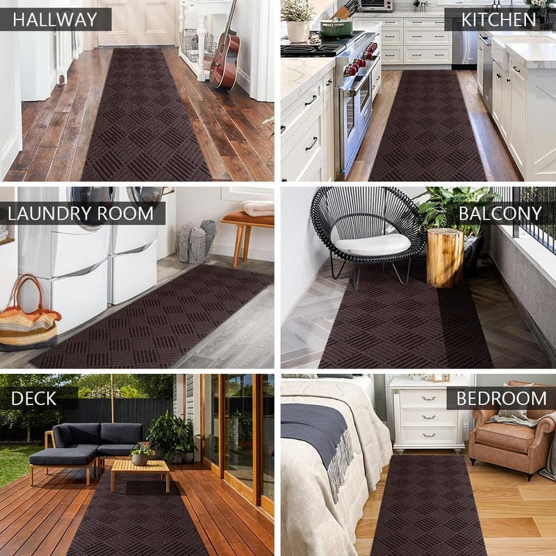 Runner Rugs 2FTx7FT Indoor Outdoor Hallway Runner Rubber Backing Non-Slip Carpet Washable Area Rugs Custom Sizes for Entryway Kitchen Bathroom Laundry Room Balcony Patio Brown