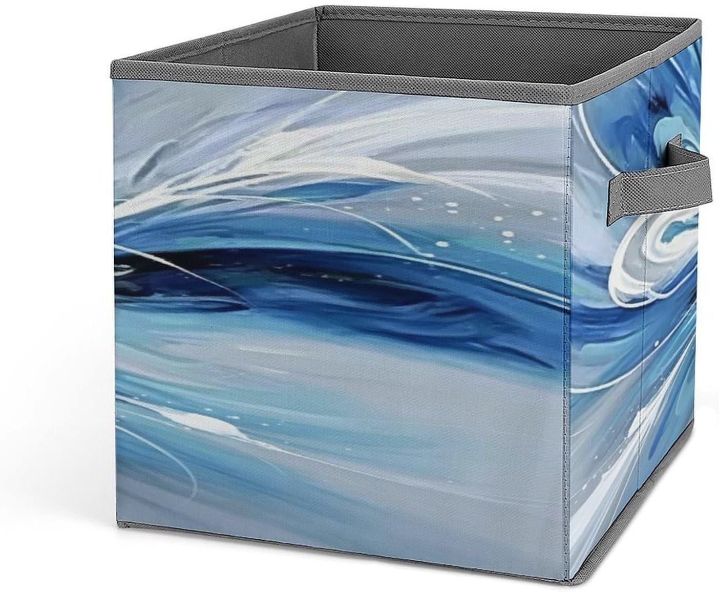 Blue White And Gray Fabric Bins Storage Basket Square Baskets | Storage Bin with Double Handles,Cube Collapsible Organizers for Organization,Closet,Shelves,Offices