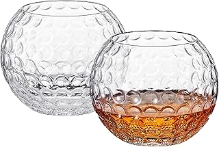 Golf Whiskey Glasses | Set of 2 | 15 OZ Golf Ball Shaped Old Fashioned Liquor, Cocktail Glass, Crystal Unique & Fun Drinking Glassware Accessories, Golfer Gift For Him, Husband, Father, Boyfriend, Her