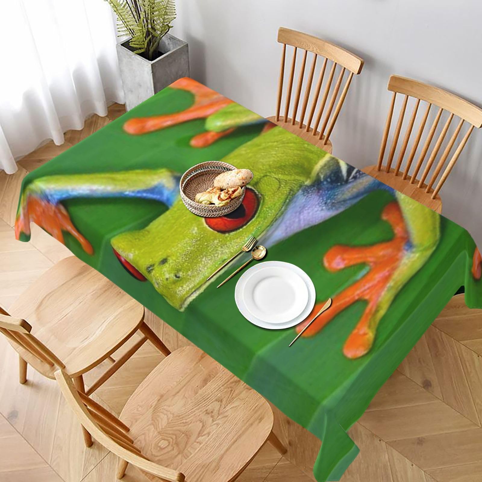 BNVSADC Animal Frog Leaf Leaves Printed Rectangle Tablecloth 228x152 CM, Water Resistant Polyester Table Cloth Decorative Fabric Table Covers for Kitchen Dining Table Parties Camping