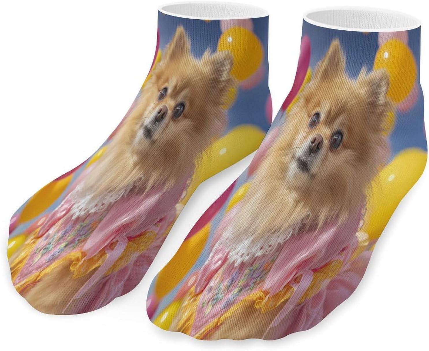 Cute Pomeranian Dog Socks for Men Women 5 Pairs Ankle Socks