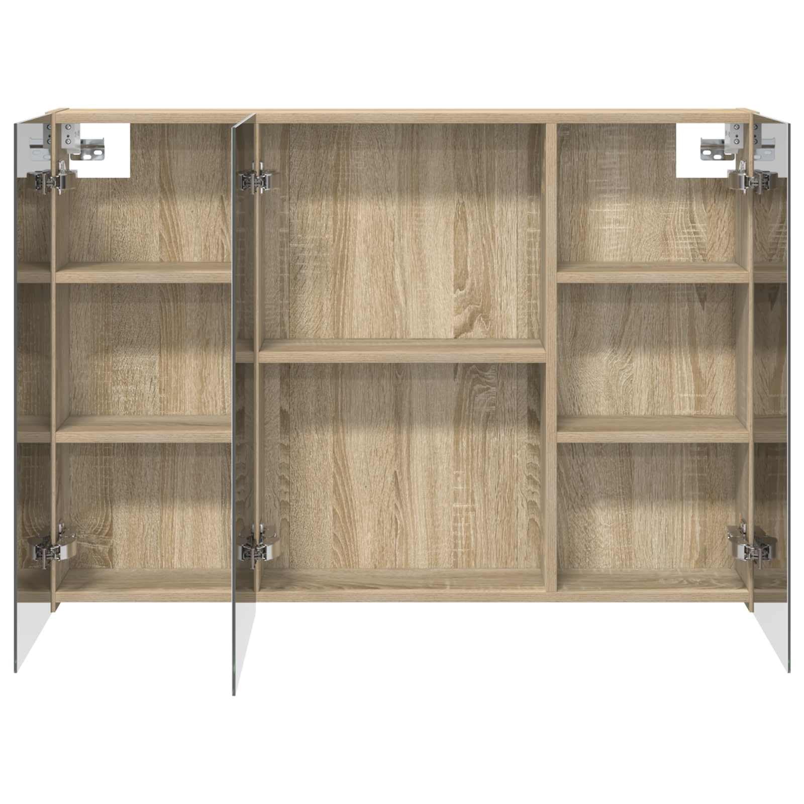 Armadietto da bagno a specchio in rovere Sonoma, 100 x 14,5 x 70 cm, con vano portaoggetti, specchio su entrambi i lati, montaggio a parete, con 2 ripiani, per bagno e bagno degli ospiti
