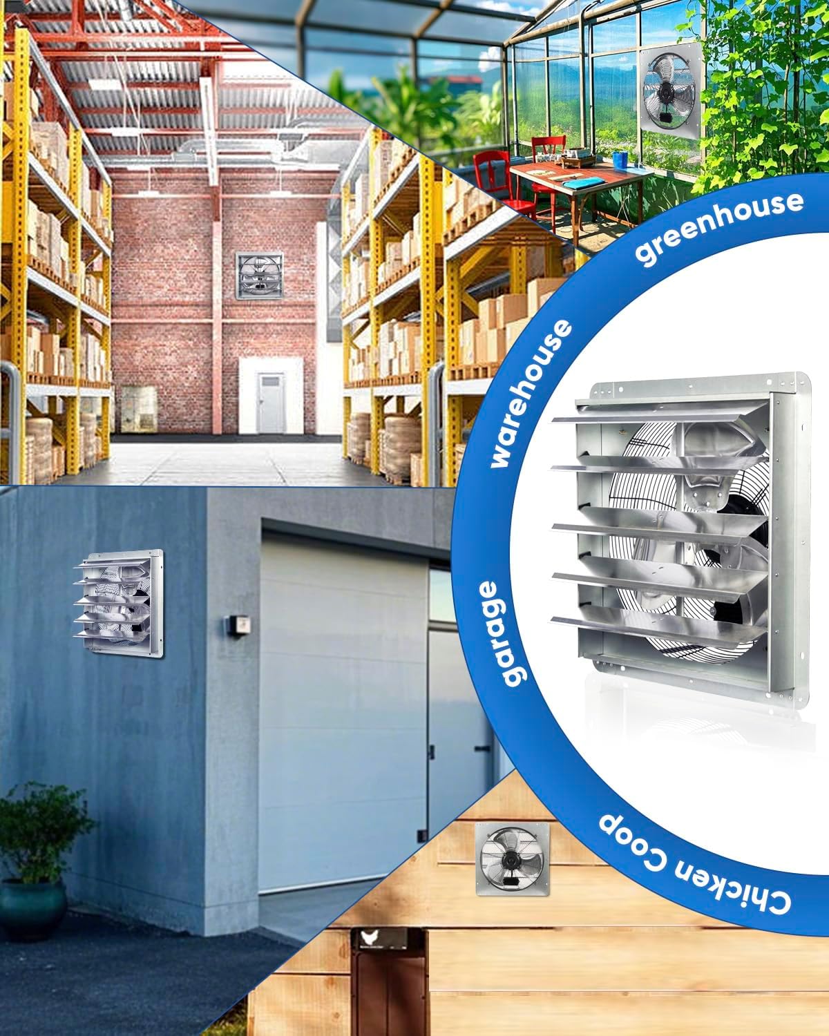 KEN BROWN 20 Inch Shutter Exhaust Fan With 1.65 Meters Power Cord Wall Mounted, High Speed 3500CFM, Vent Fan For Garages And Shops, Greenhouse,Attic Ventilation