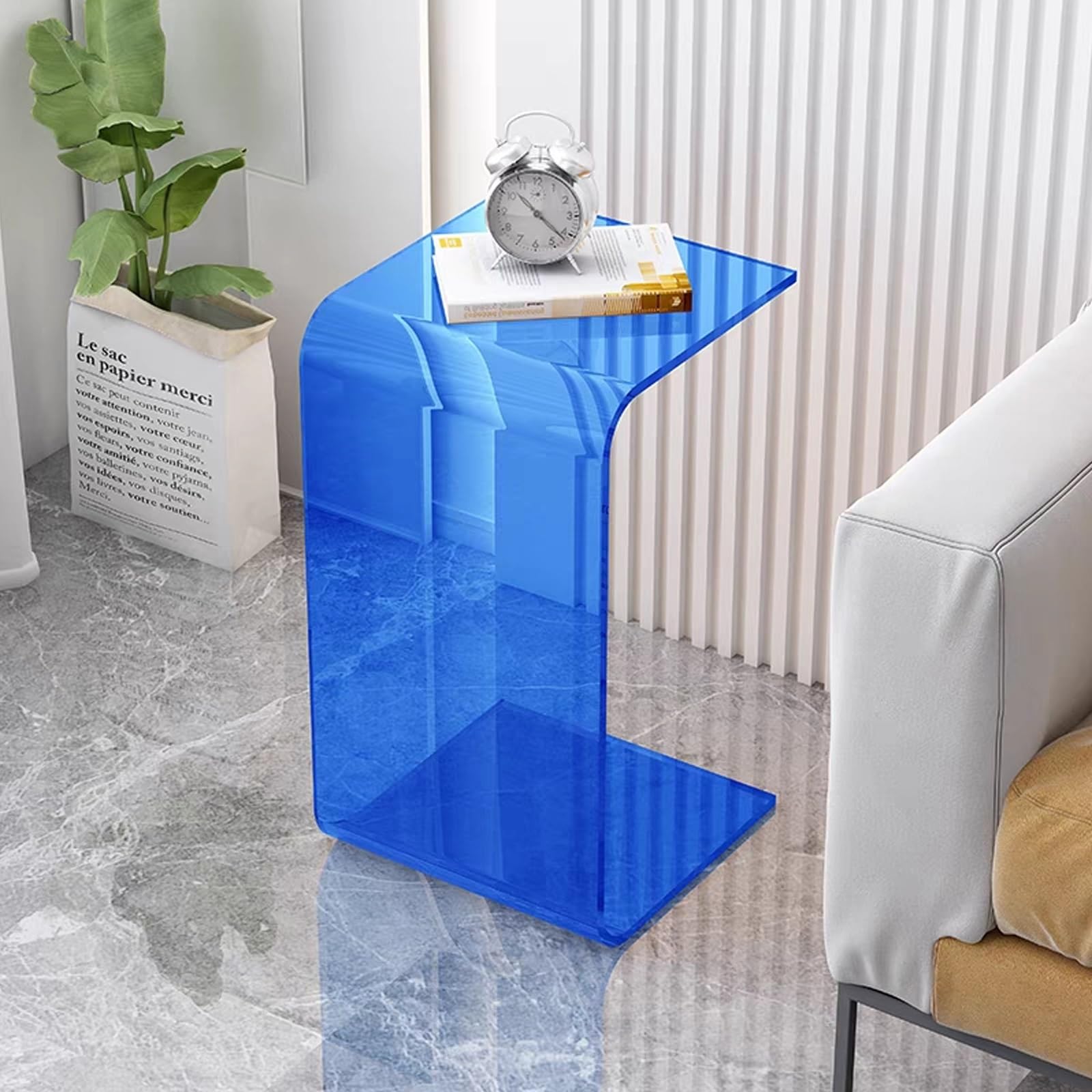 Mesa de centro transparente en C para leer en el sofá o desayunar en la cama