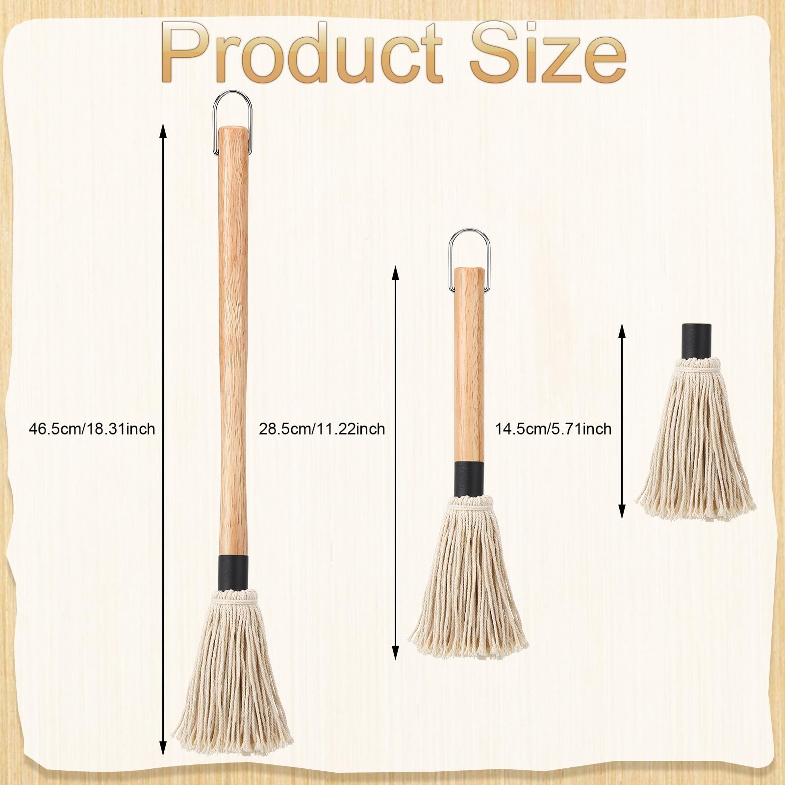 Meng Jiaran Lot de 2 brosses à badigeonner pour barbecue avec manche en bois et 2 têtes de rechange supplémentaires pour barbecue, grill, fumer le steak