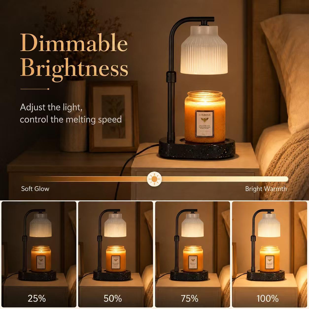 nawaza Ceramic Candle Warmer Lamp Electric Marble Textured Base Adjustable Height Wax Melt Warmer for Jar Scented Candles Birthday Gifts for Women Mom Grandma Home Offices Decor(Grey White)