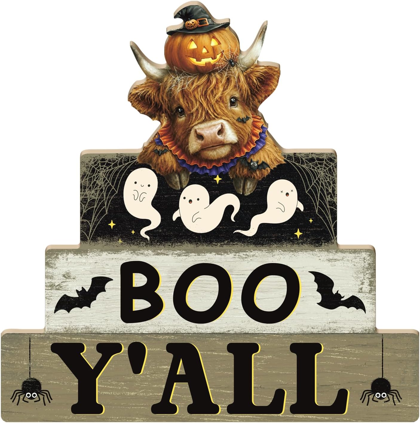 Putuo Decor Halloween Table Decoration Wooden Ghost Tiered Tray Decor