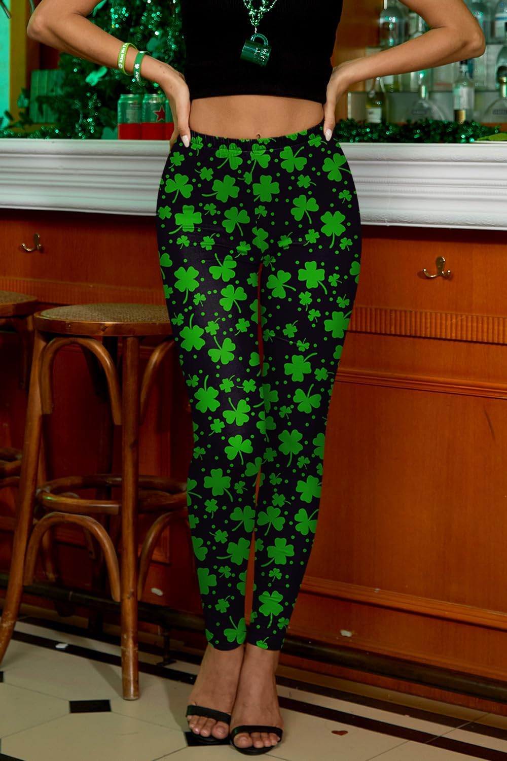 Women's St. Patrick's Day Stretchy Leggings Shamrock Clover Pants for Women S-XXL - Image 5