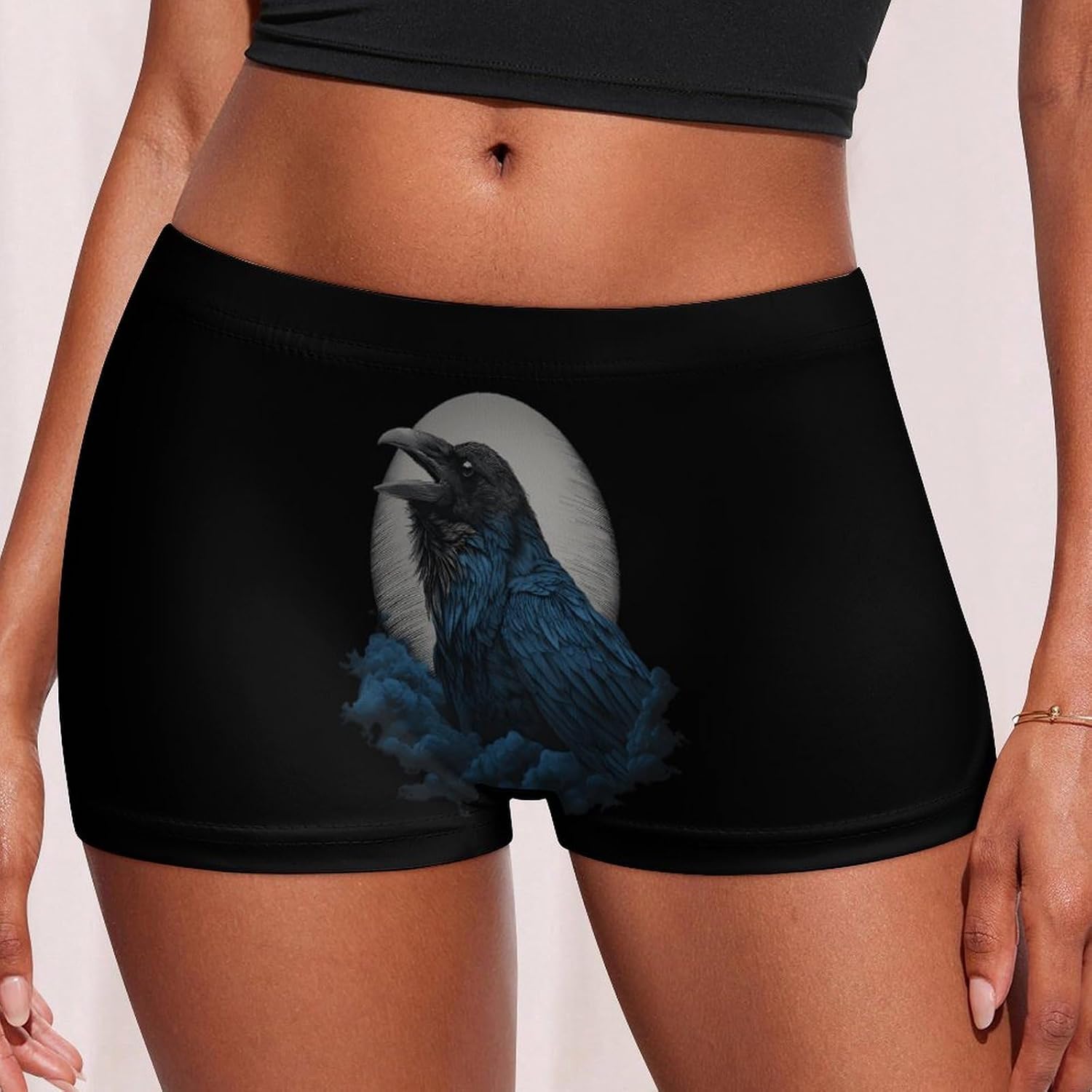 Ravens with Moon Funny Women's Boxer Briefs Breathable Underpants Trunks Stretch Underwear