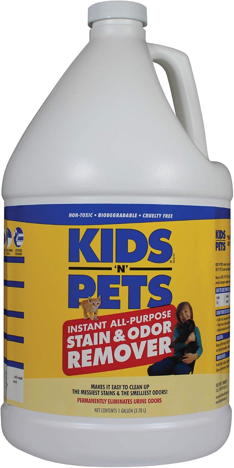 KIDS 'N' PETS - Instant All-Purpose Stain & Odor Remover – 128 fl oz - Permanently Eliminates Tough Stains & Odors – Even Urine Odors - No Harsh Chemicals, Non-Toxic & Child Safe, Multi-Color : Pet Supplies