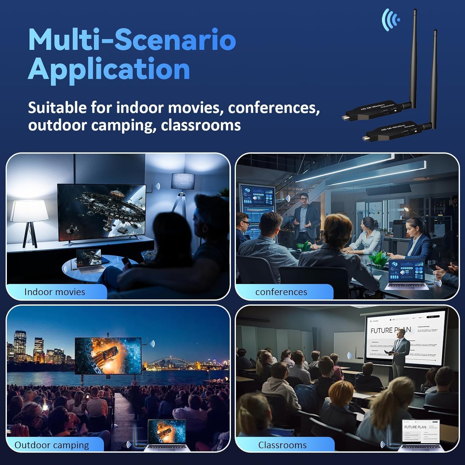 MICROWARE Wireless HDMI Transmitter and Receiver 2025 Upgraded 165FT/50M, HDMI Wireless Plug & Play, 4K Decoding 1080P@60Hz, Ultra-Low Latency, Suitable for Meetings, Home, Outdoor and More — Amazon image 5