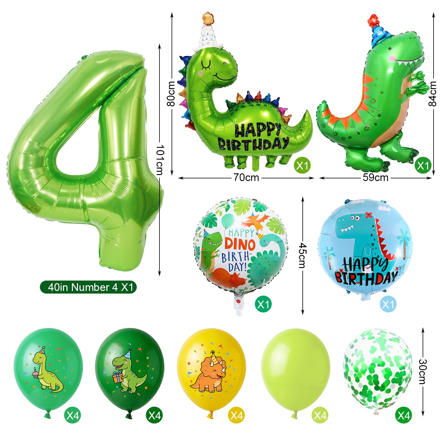 Palloncini Dinosauri Compleanno, Stoviglie per Feste a Tema Dinosauri per Bambini 4 Anni con Palloncini Dinosauro, Candela Numero 4, Decorazione per Torta, Striscione, Tovagliolo, Piatto (16 Ospiti)