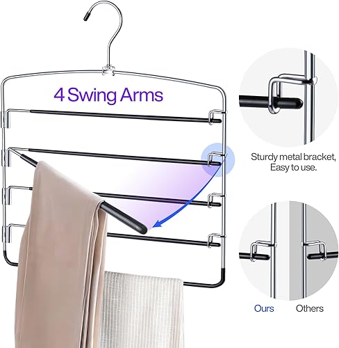 Miniatura 3 de Paquete de 3 perchas antideslizantes que ahorran espacio, múltiples perchas para pantalones, organizadores de brazo oscilante y perchas de