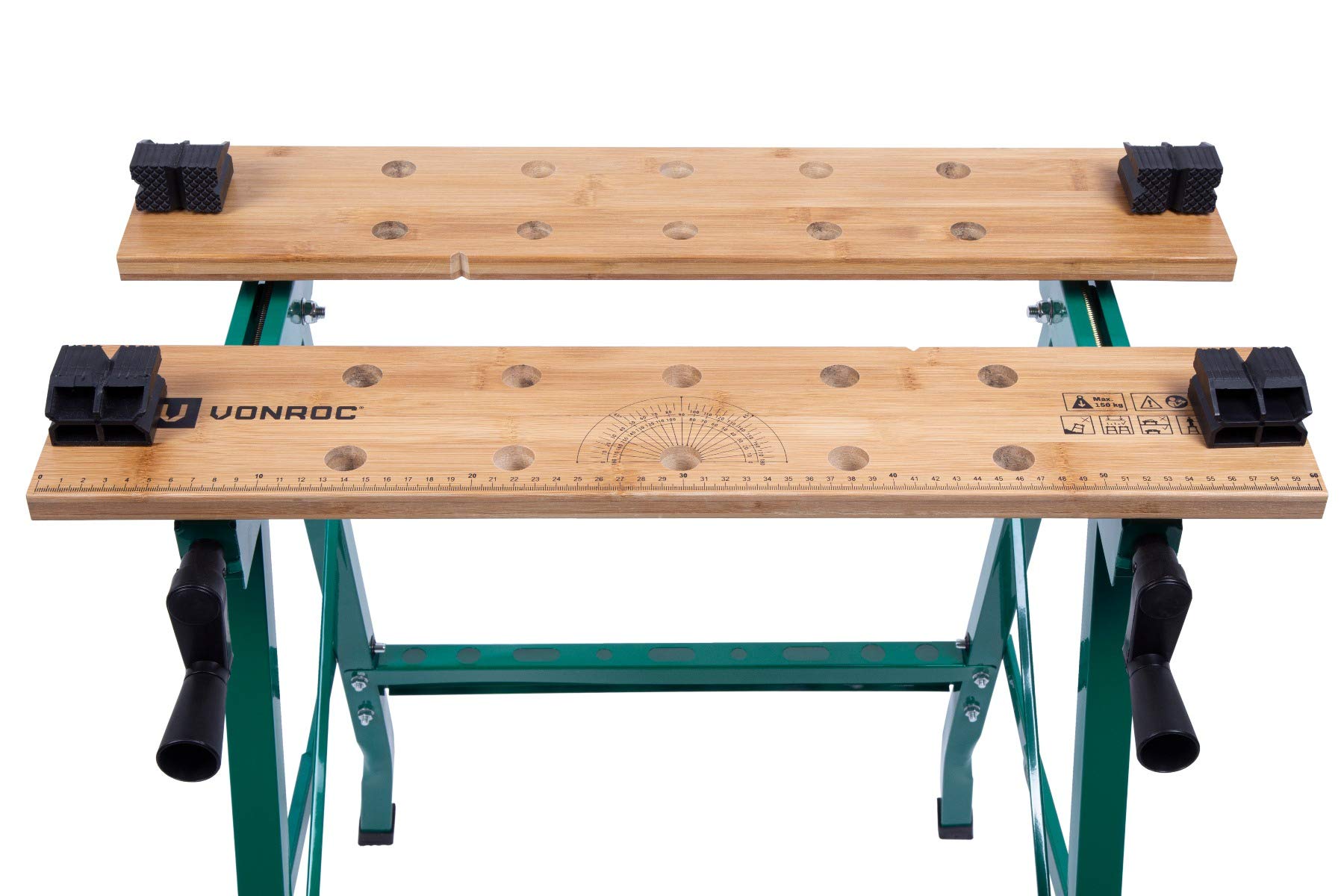 VONROC Banco da lavoro richiudibile in legno di bambù. Portata massima 150 kg, pieghevole. Dimensioni: Larghezza: 520 mm - Altezza: 775 mm - Lunghezza: 635 mm