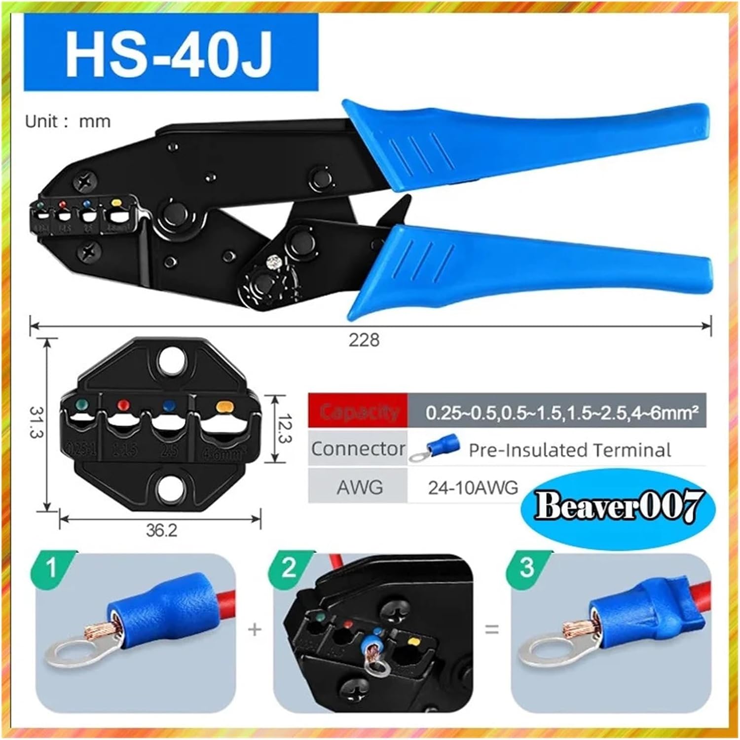 200pcs Non-Insulated Butt Wire Connector Ferrule Cable Terminal Bare Copper Tinned Crimp Terminal 0.5-6mm2 22-10AWG(200pcs)