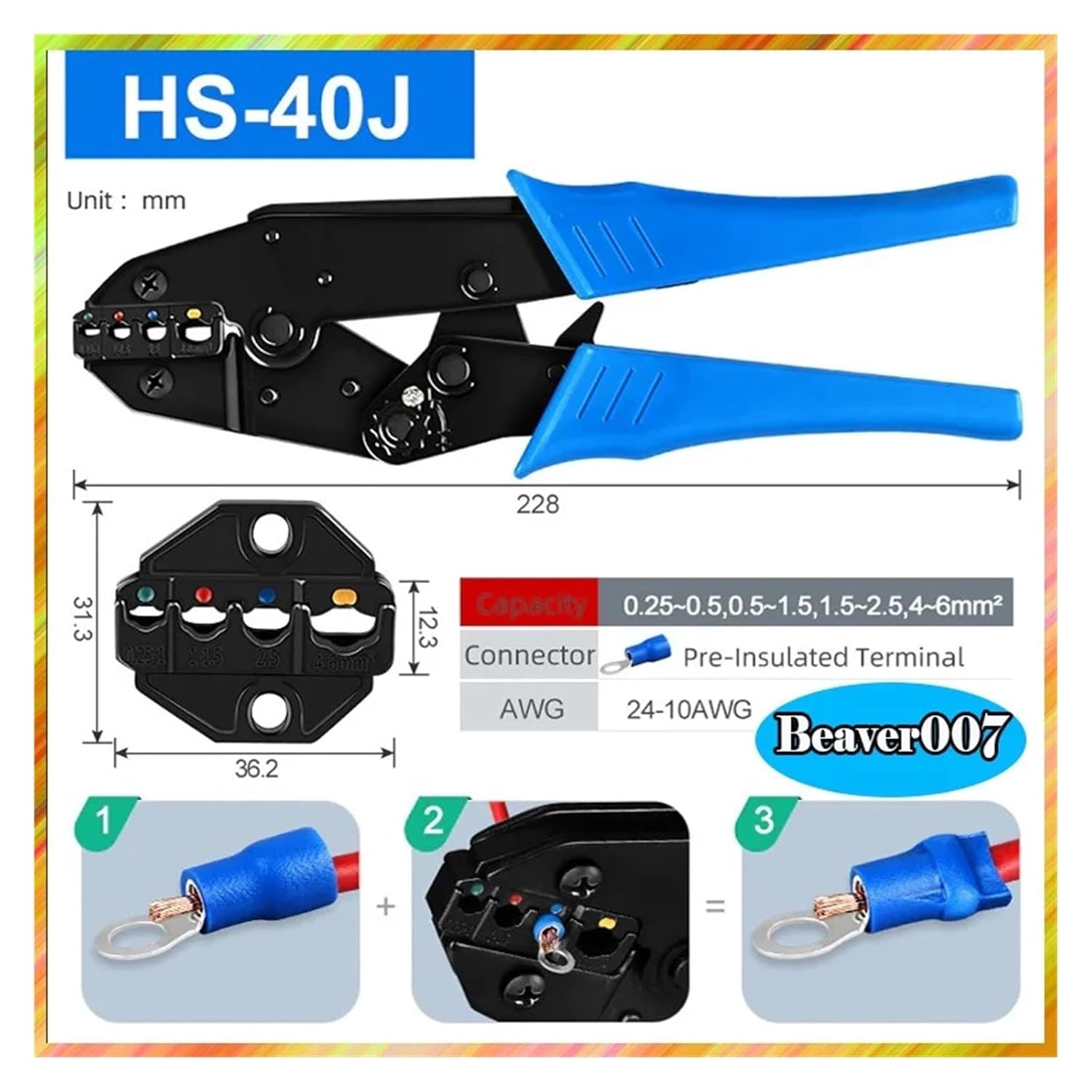 200pcs Non-Insulated Butt Wire Connector Ferrule Cable Terminal Bare Copper Tinned Crimp Terminal 0.5-6mm2 22-10AWG(200pcs)