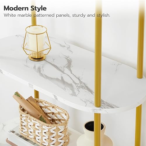 Miniatura 8 de HOOBRO Estantería abierta de 5 niveles, estantería arqueada industrial, estante de exhibición de madera, marco de metal, organizador de