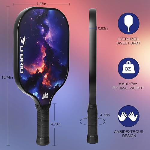 Miniatura 4 de Juego de 2 paletas de pickleball aprobadas por USAPA, fibra de vidrio de 0.631 pulgadas, incluye bolas de pickleball y bolsa de transporte para