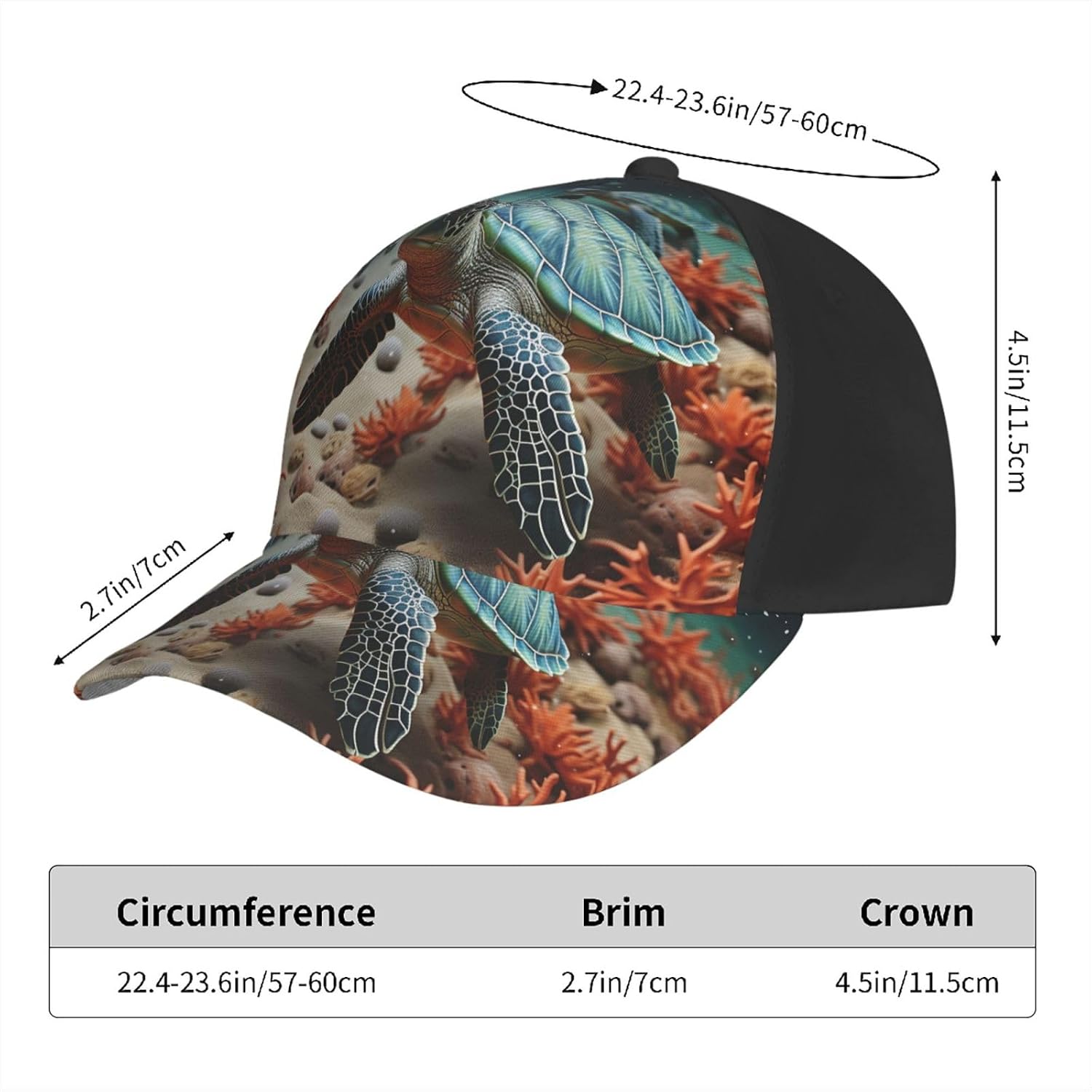 Turtle Starfish Baseball Caps for Women Men Golf Dad Hat Adjustable Sun Hat Fashion Sports Caps Black