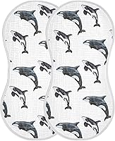 Vista 7 de vvfelixl Juego de 4 paños para eructos para bebé, orca asesina, ballena, recién nacido, algodón para eructos