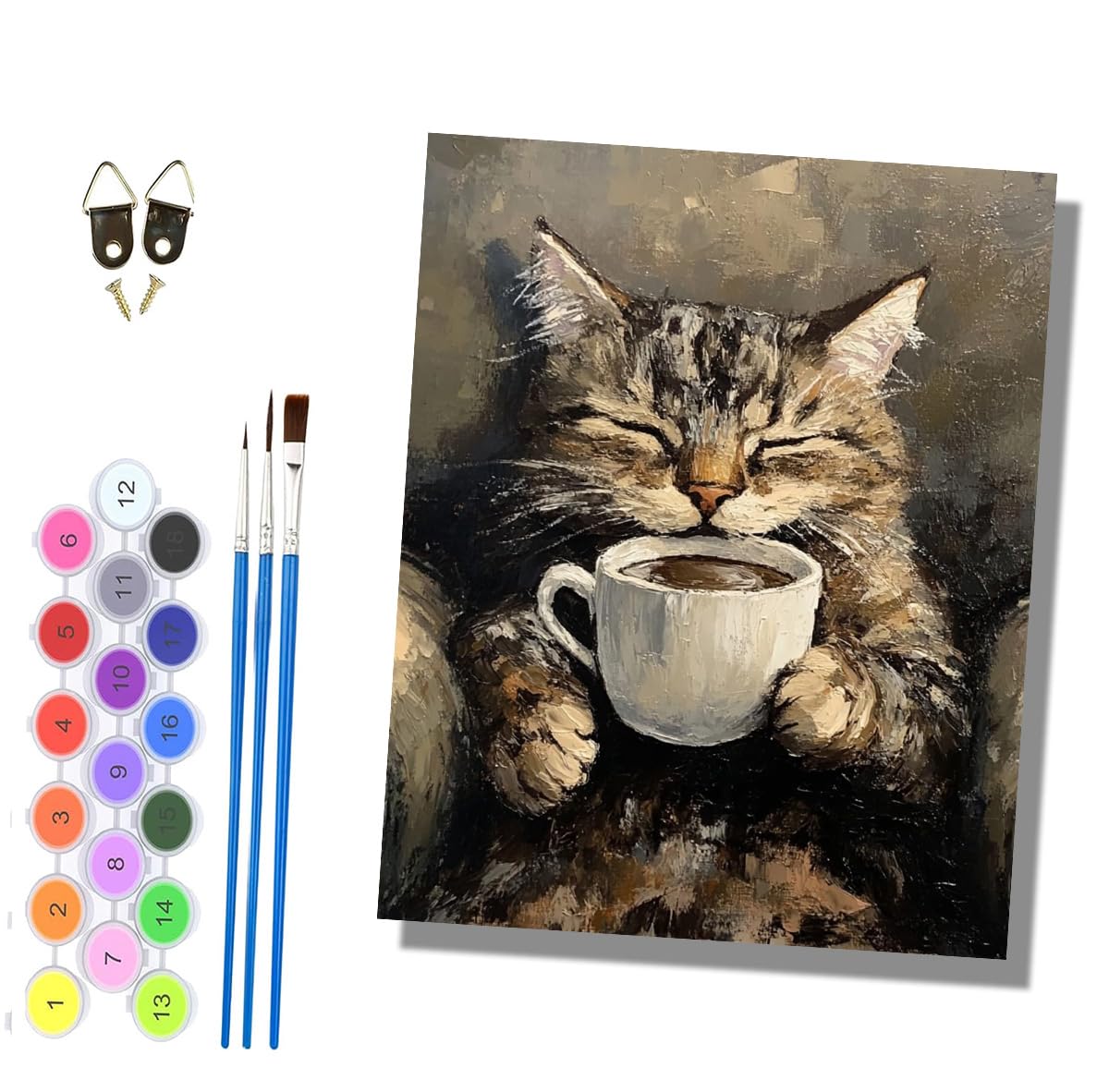 HONGPZH Paint by Numbers for Adults and Beginner Painting by Number Without Frame Oil Paintings on Canvas House Wall Decor 16x20in The Kitten Drinks Coffee