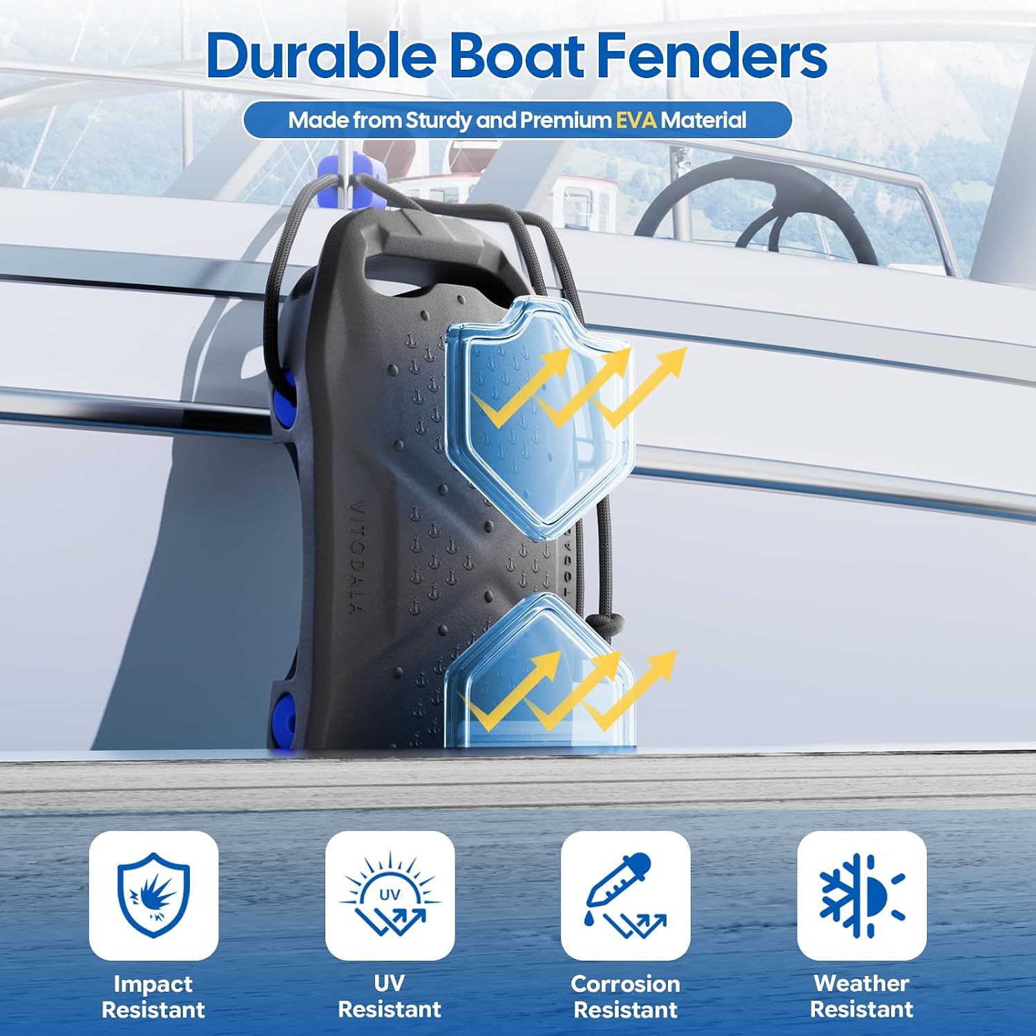 Boat Fenders Boat Bumpers for Docking, Easy to Install EVA Fenders with Quick-Lock Rope & Strap for Pontoons, Bass, Yachts, Jet Ski and Fishing Boats(Gray, 1 Pack)