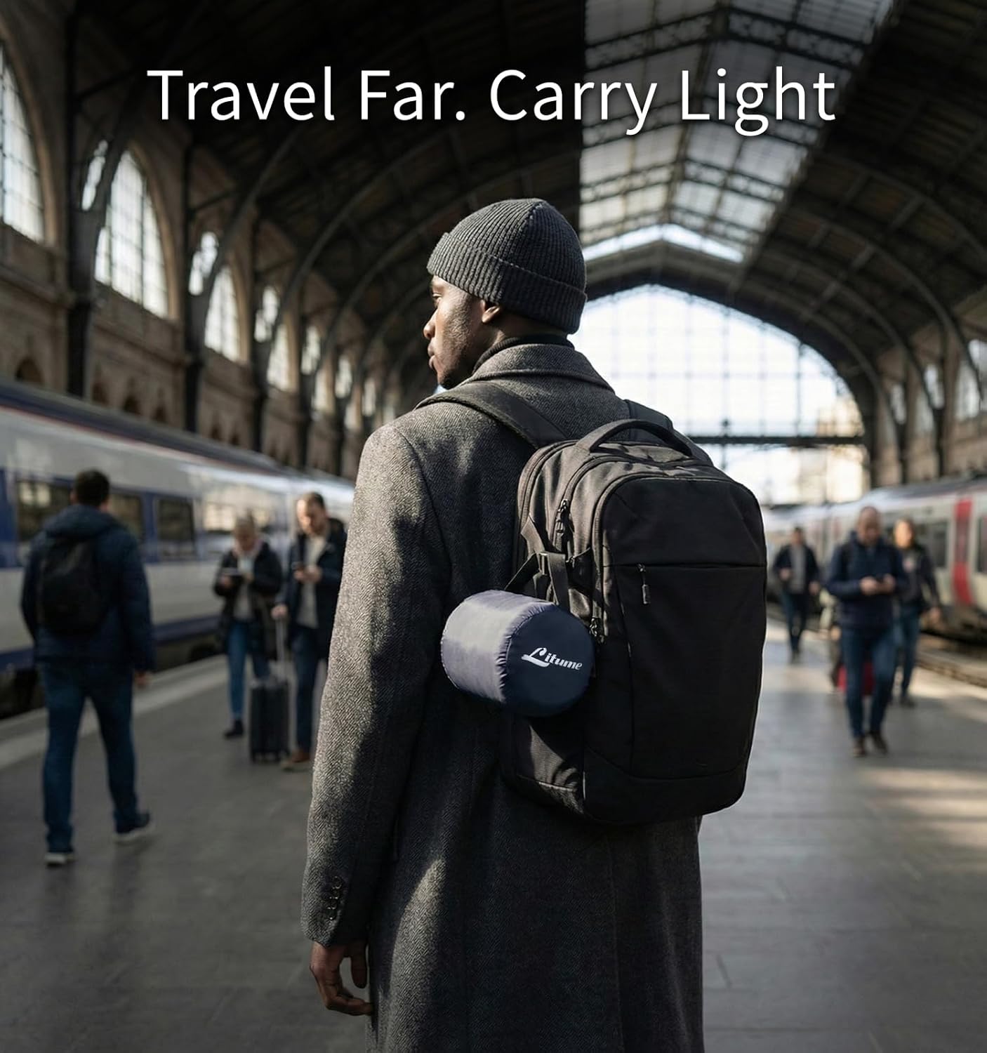 Litume Travel Camping Blanket Lightweight and Breathable, 67 x 48 in Soft Airplane Flight Blanket for Travelers, Foldable Sheet with Stuff Sack for Train, Camp, backapcking, Office, Home (E651 Grey)