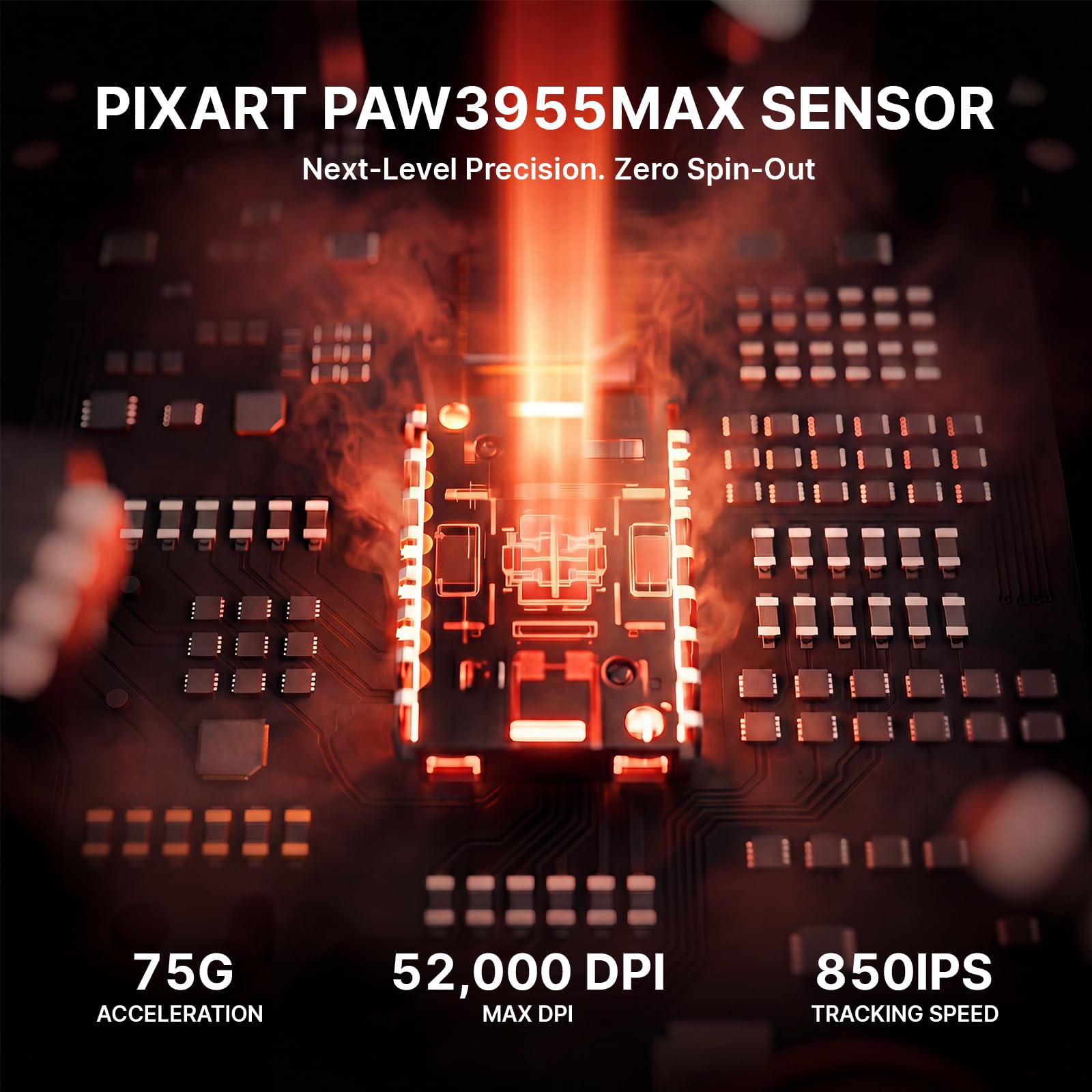 ATTACK SHARK RS3 Ultra Ratón Gaming Inalámbrico, Sensor PAW3955MAX, Chip Nordic 54L15, Fibra de Carbono, 8K Hz Polling, 52K dpi, Ultraligero 63g, BT/2.4G/Cable, Ratón Ergonómico para Esports, Rojo