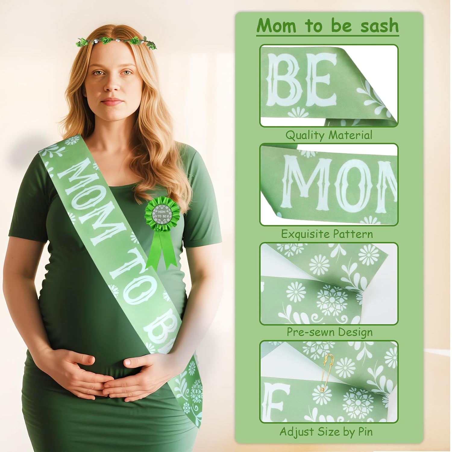 Serencatcher Cielito Lindo Baby Shower Decorations, Sage Green Mexican Talavera Mom to Be Sash Mom Dad to Be Pin Flower Crown Headband for Mexican Cielito Lindo Baby Shower Party Favors Gifts