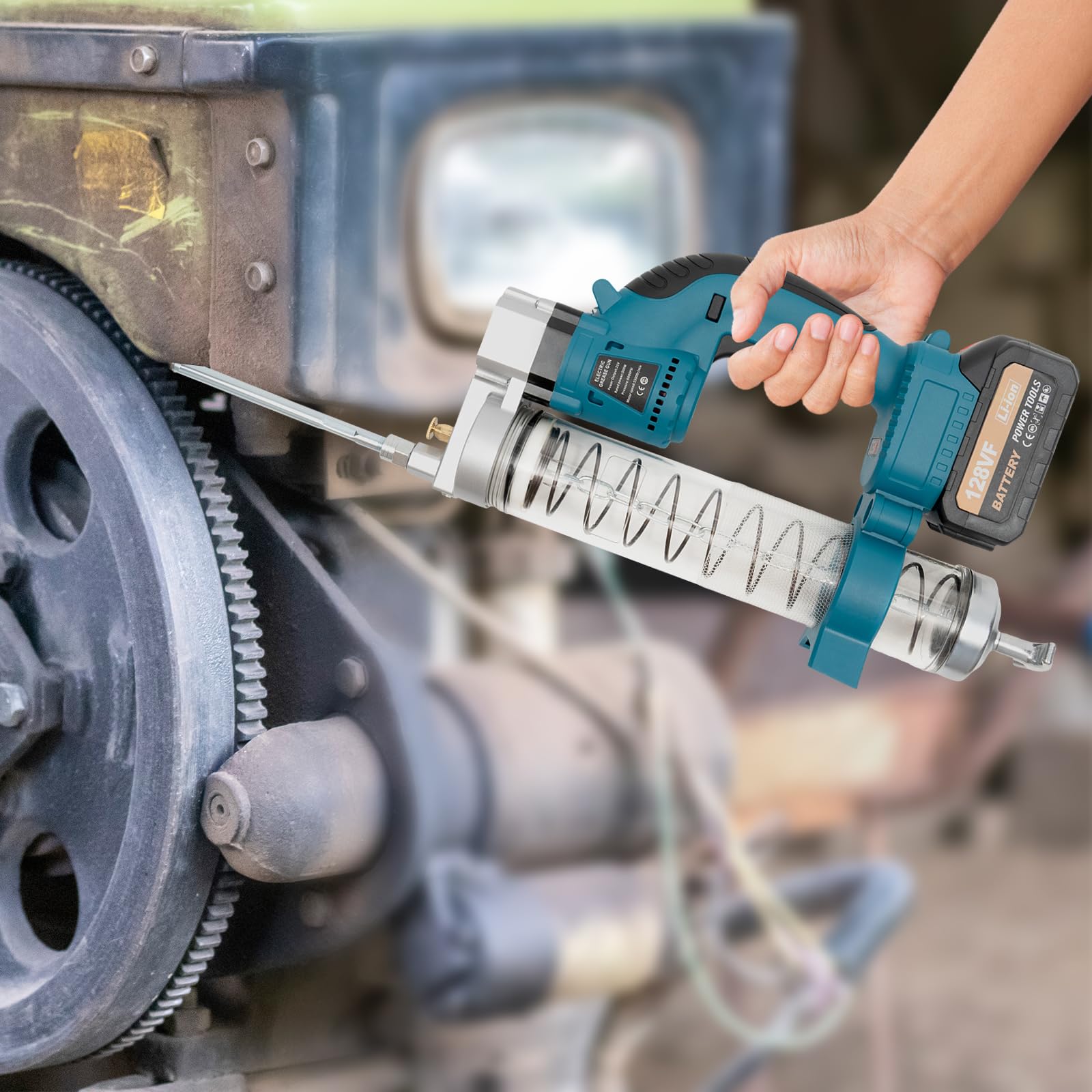 Akku Fettpresse Fettpistole mit 2 Batterien für Fahrzeug Maschinen Landwirtschaft und Industrie mit flexiblem Schlauch 50cm und Hartrohr 80cm 560W Motor 6000psi Druck