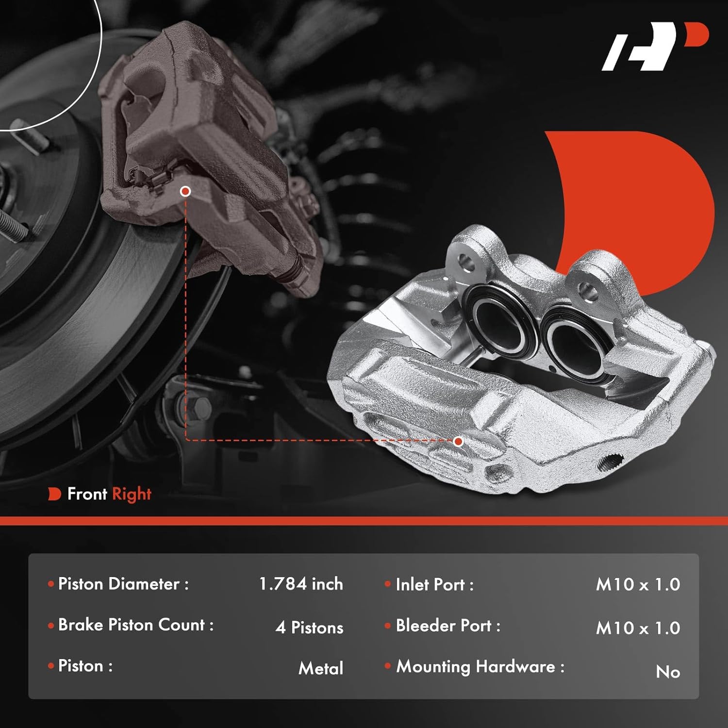 A-Premium Disc Brake Caliper Assembly Compatible with Select Toyota Models - 4Runner 1991-1995, T100 1993-1998, 4WD - Front Right Passenger Side