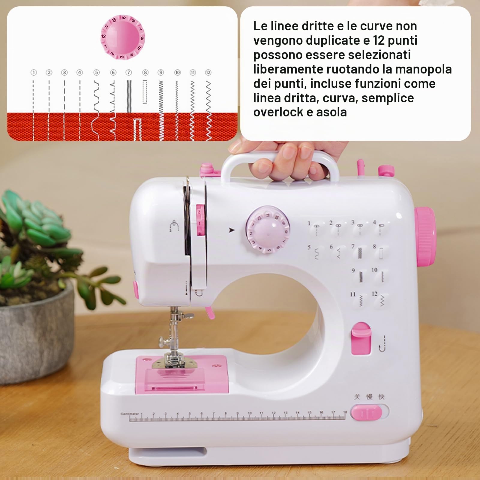 ZPSHYD Macchina da cucire multifunzione a 12 punti, doppia linea, domestica, overlock a due velocità, per bambini e principianti, rosa