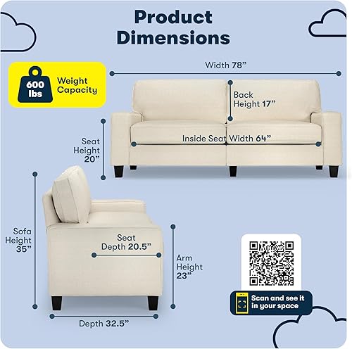 Miniatura 155 de Serta Palisades Sofás Tapizados para Sala, Sofá de Diseño Moderno, Tela, gris (Glacial Gray) gris (Glacial Gray),Beige,Marrón,Alforfón Beige,Marrón