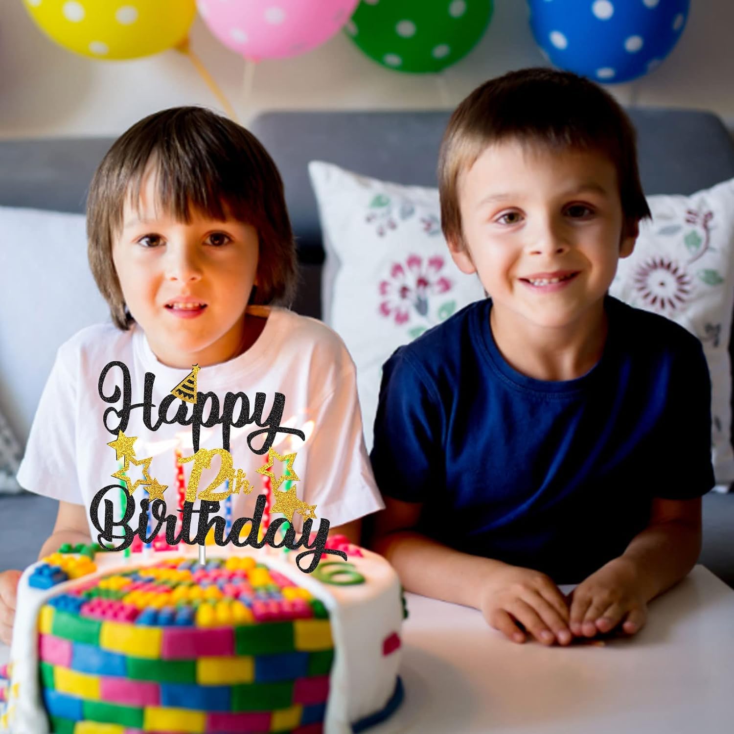 Tortenaufsatz "Happy 12th Birthday" – Glitzernd, 13 X 22,2 Cm, Für 12. Geburtstagsparty, Kuchendekoration (schwarz)