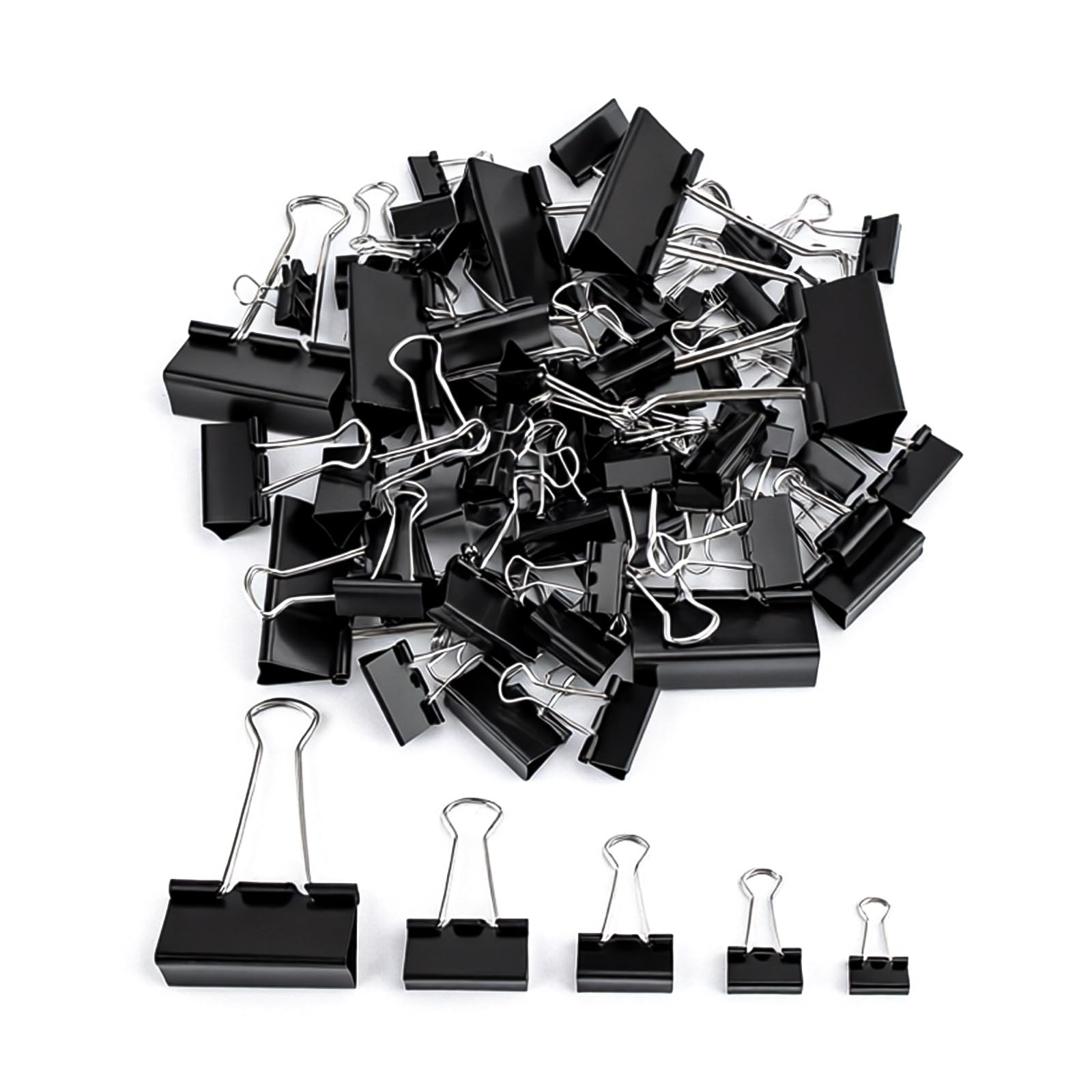78 Pcs Bulldog Clips, 15mm 19mm 25mm 32mm 51mm Metal Bull Dog Clipsset, Foldback Clips Set, Paper Clipsset Assorted Size for Office Home Kitchen School Shops Stationary File Paper Clamps