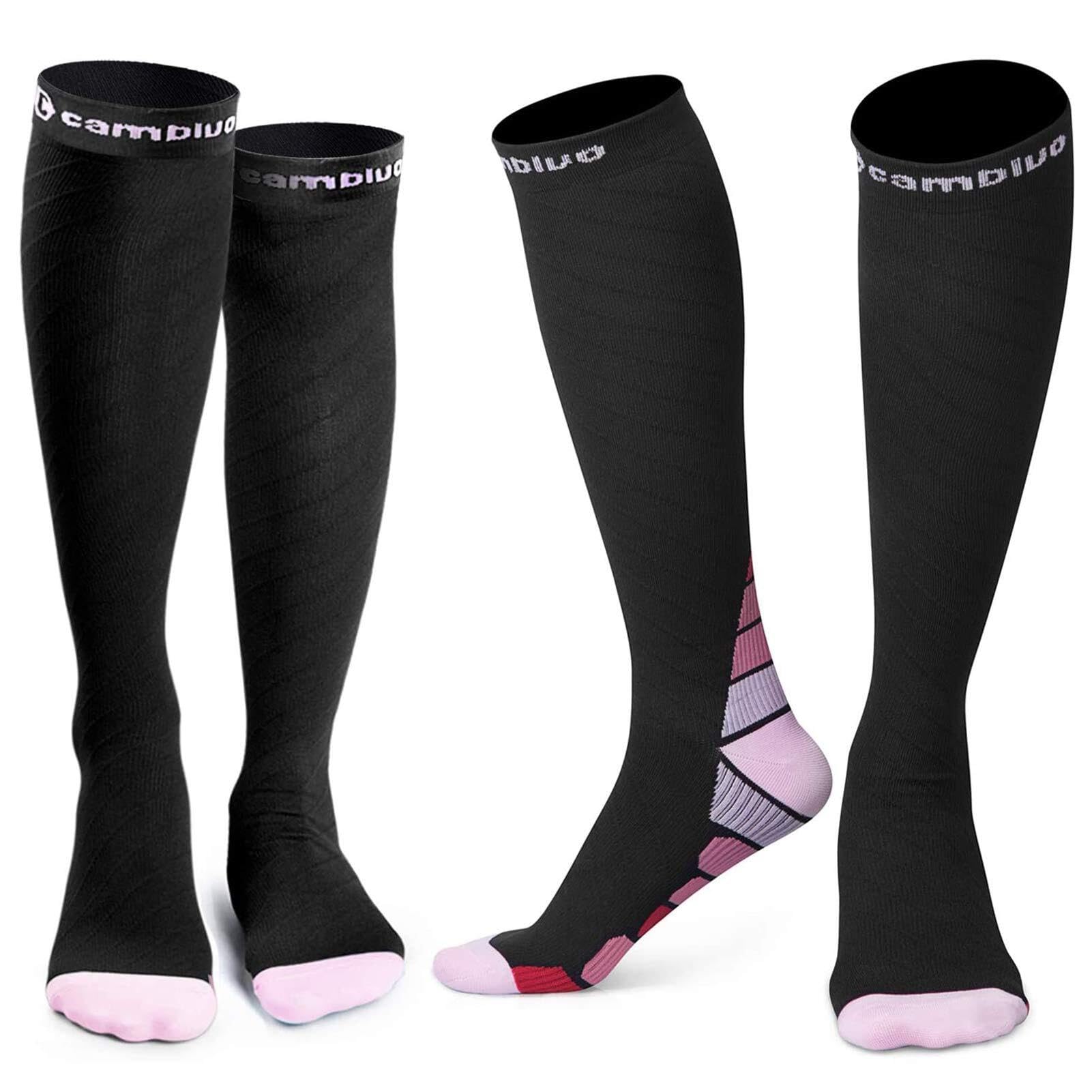 CAMBIVO Calze Compressione Graduata Donna e Uomo 2 Paia, Calze Elastiche a Compressione Graduata per Sport, Running, Trekking, Viaggio in Aereo