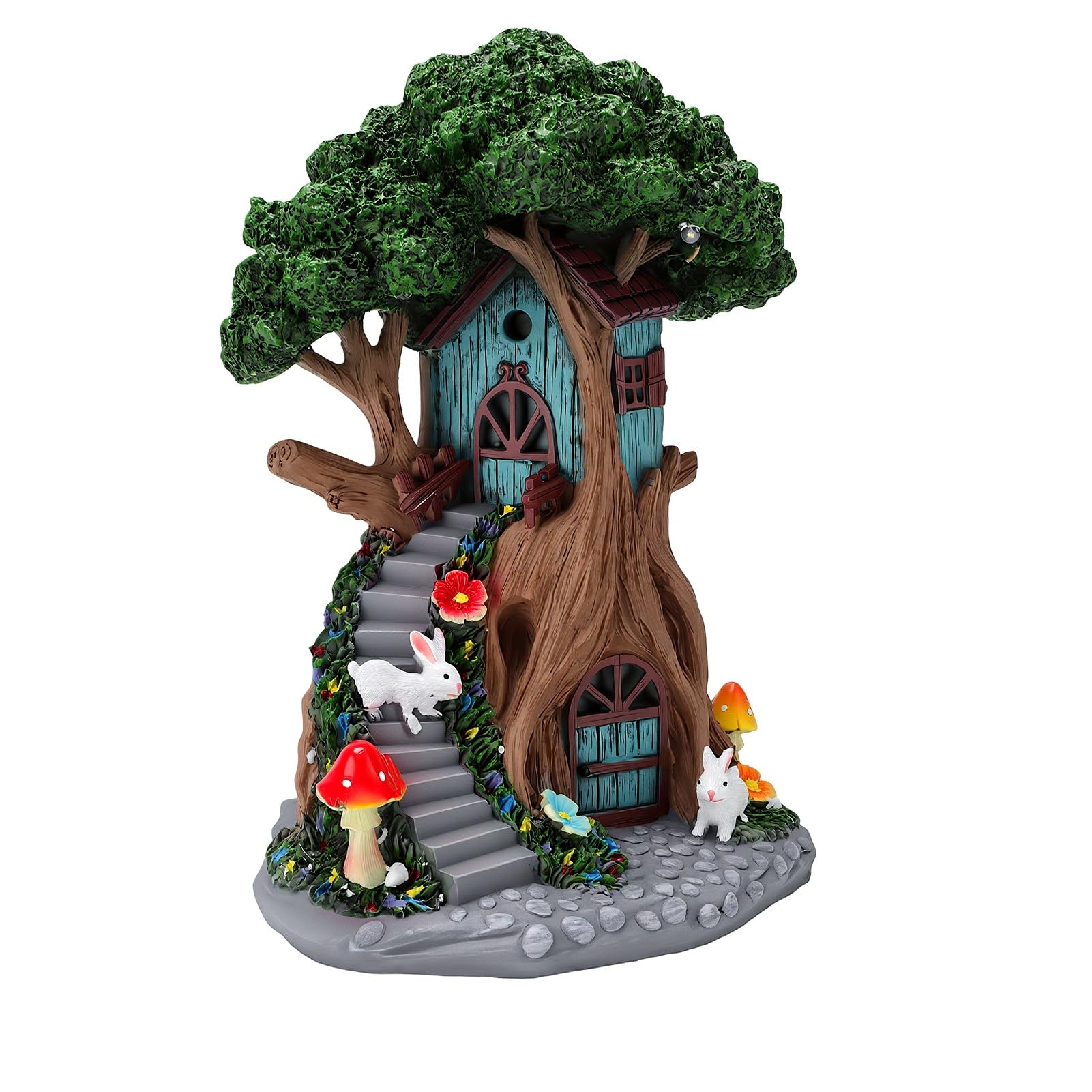 Casa delle Fate Solari, Cottage a Forma di Fungo in Resina con | Statuetta di Piccoli Funghi e Coniglio, Resina Resistente Agli Agenti Atmosferici, Luce Notturna Automatica da 300 MAh,