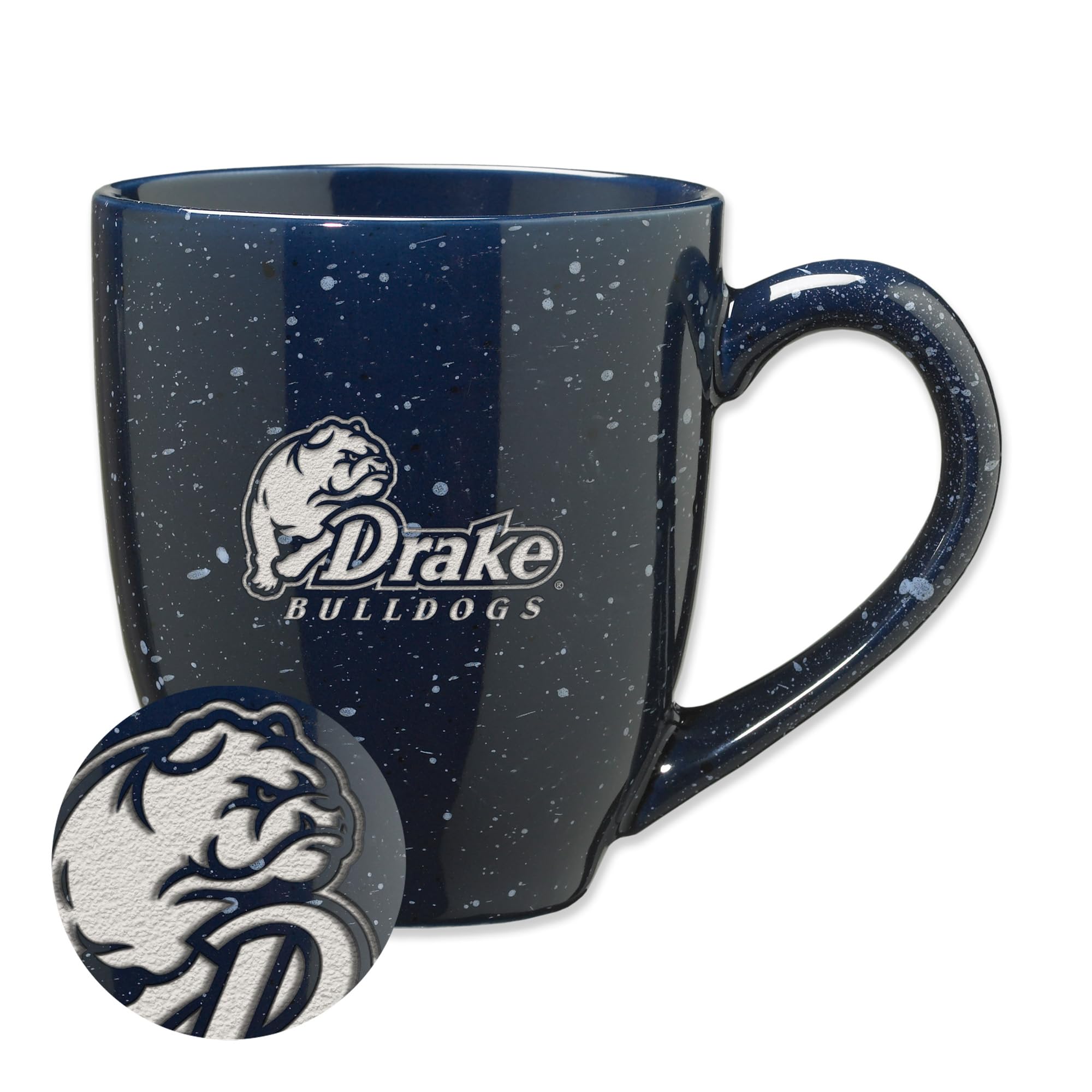 Rico Industries NCAA Drake Bulldogs Primary Logo Navy 16 oz Team Color Laser Engraved Speckled Ceramic Coffee Mug
