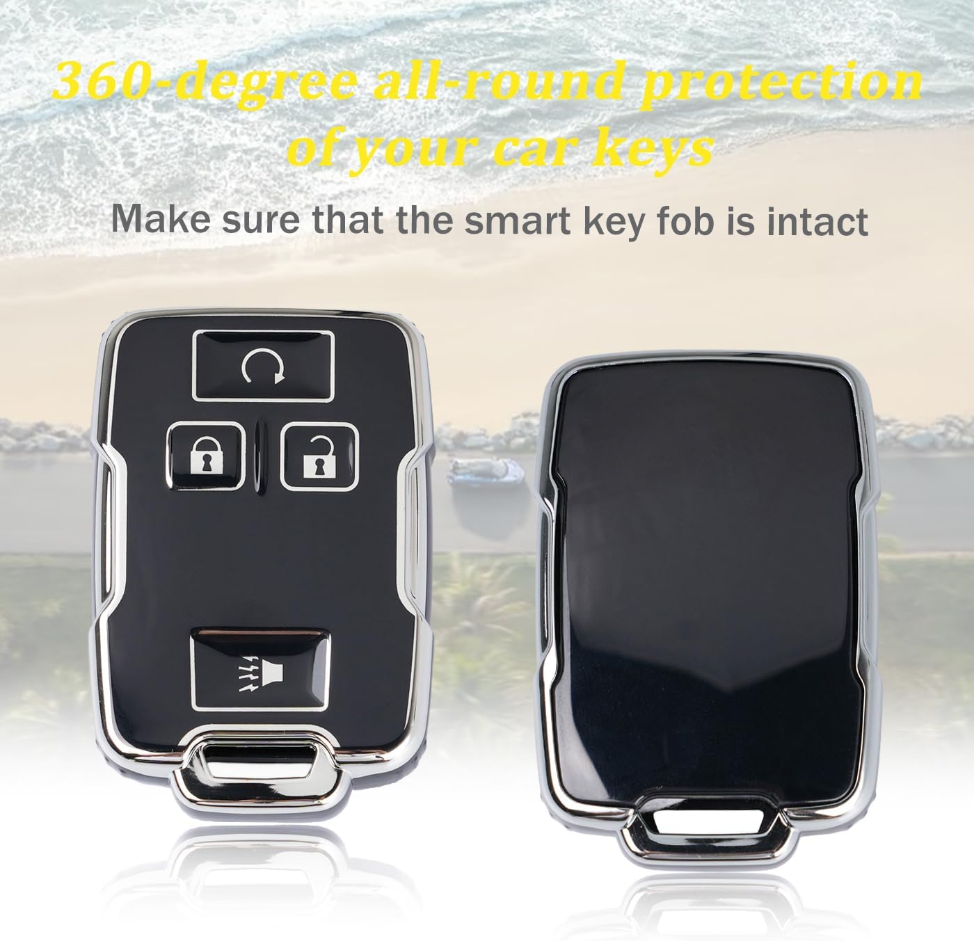 WJS Key Fob Cover, Car Key Case Shell Protector Compatible with 2014-2021 Chevy Silverado Colorado Suburban Tahoe GMC Sierra 1500 2500 3500 HD Canyon (Black)