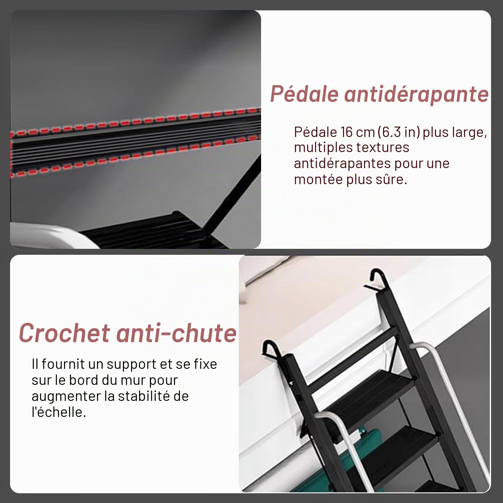 Escalier Escamotable Échelle de Lucarne Noir Mat Design Pliable, Échelles Pliantes pour Accès au Toit, Marches de Sortie de Secours pour Puits de Grenier(9 Steps L-2.75m/9.0ft)