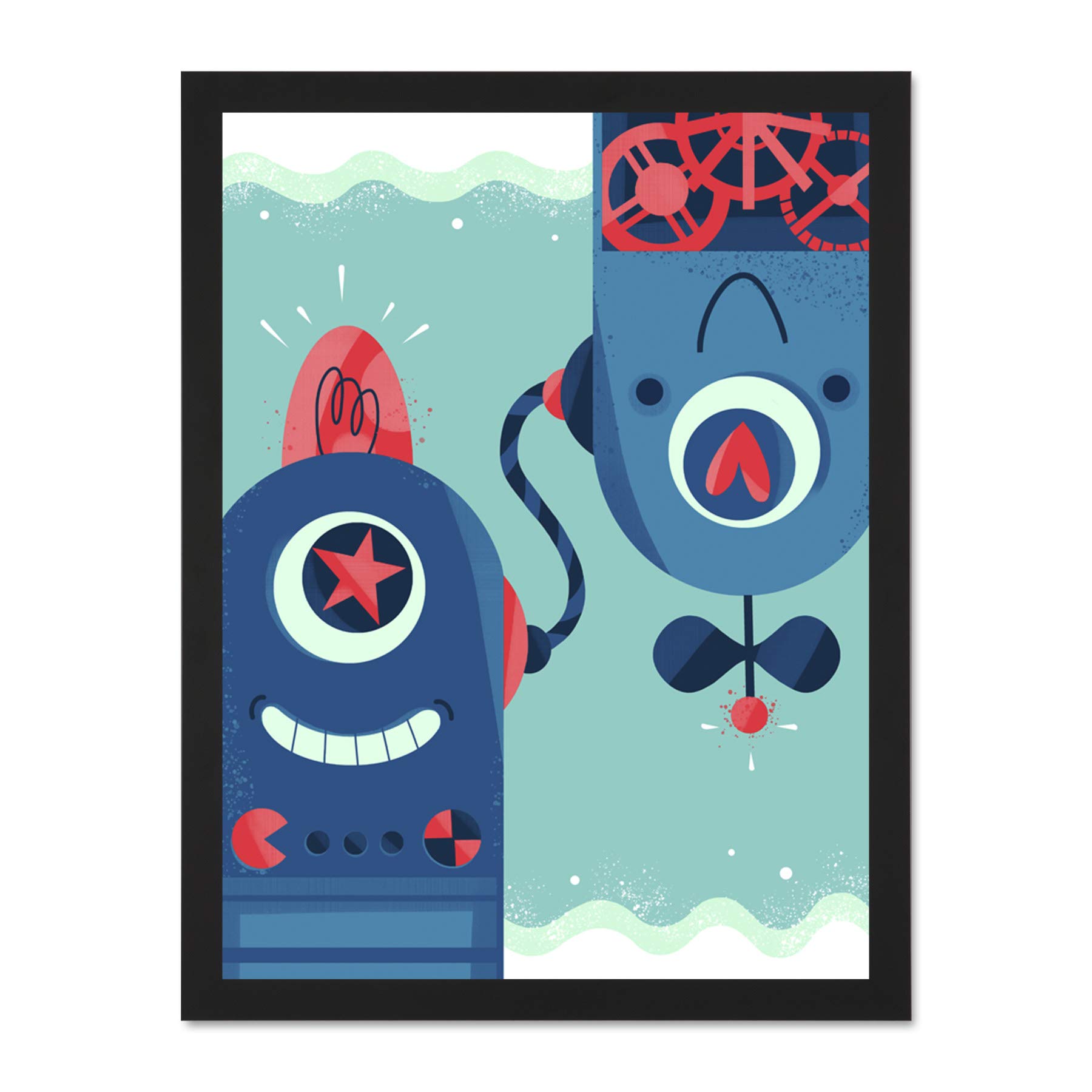 Wee Blue Coo Robot Friends Large Framed Art Print Wall Poster 18x24 inch