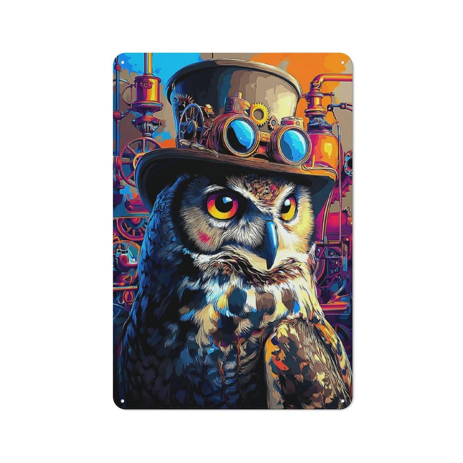 Junmoney Steampunk Owl With Goggles Rustic Metal Sign 30X20cm For Garage Wall, For Everyday Room Decor With A Rustic Look